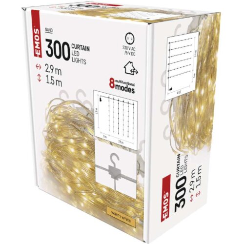 Emos Novogodi&scaron;nja LED zavesa 300 LED dioda, 2.9mx1.5 m, Bela Cene