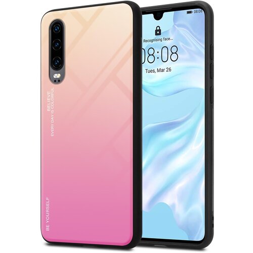 Cadorabo Ohi&scaron;je, združljiv s Huawei v rumeni - roza - dvobarvni za&scaron;čitni pokrov iz silikona TPU in hrbta iz kaljenega stekla, (20573060) Cene