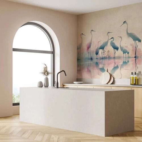  Foto tapeta - Birds by the lake - herons painted in watercolour in delicate grey and pink colours 300x210 Vodootporna Cene
