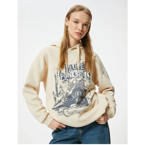 Koton Oversize Hooded Sweatshirt Slogan Printed Long Sleeve