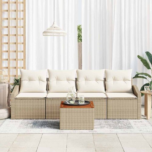  Sjedeća garnitura za vrt 5 kom. Bež i krema poliratan 233 x 62 x 69 cm Slike