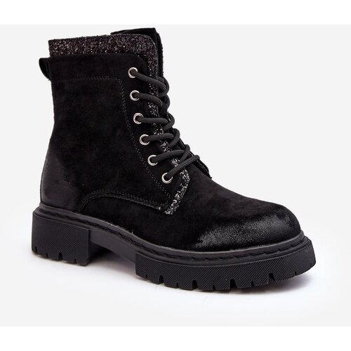 Kesi Embellished Women's Work Boots with Zipper Black Santelia Cene