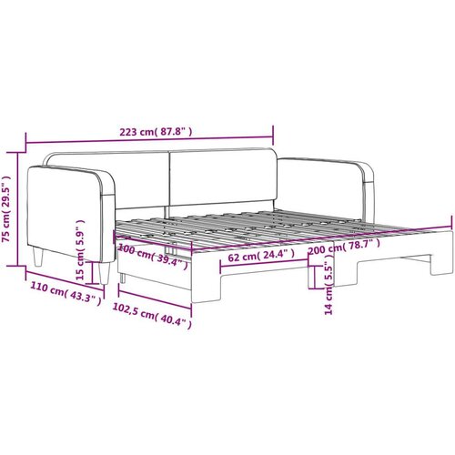  Dnevni krevet na razvlačenje smeđesivi 100 x 200 cm od tkanine Slike