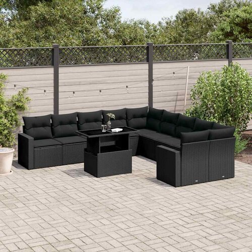  11-dijelni set vrtnih sofa od poliratana s jastucima crni Crna 100 x 55 x 73 cm Cene