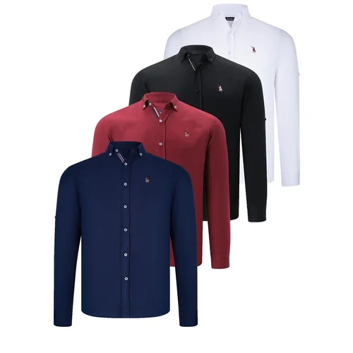 Dewberry QUAD SET G674 MENS SHIRT-BLACK-WHITE-NAVY BLUE-BURGUNDY