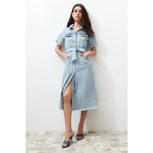 Trendyol Blue Belt Denim Dress