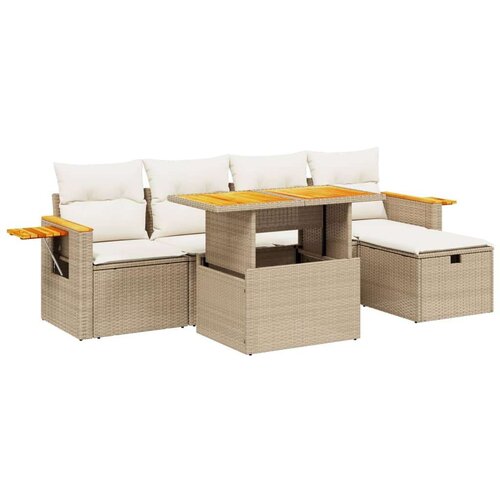 VidaXL 6-dijelni set vrtnih sofa s jastucima bež od poliratana Slike