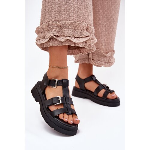Boto Ladies Eco Leather Sandals With Buckles Black Jeneliena Cene