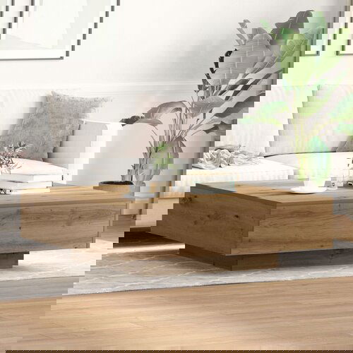 VidaXL Stolić za kauč Obrtnički hrast Masivna hrastovina 100 x 100 x 31 cm Slike