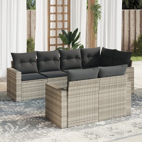 VidaXL 7-dijelni set vrtnih sofa svjetlosivi od poliratana Slike