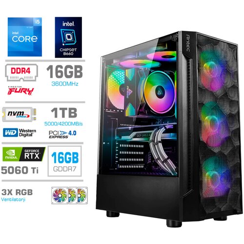MEGA Računalnik TWR S7 i5-12600K/RTX5060Ti-16GB/16GB/1TB-4.0/750W/Brez OS RGB, (22097714) Cene