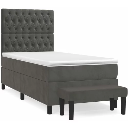 vidaXL Box spring postelja z vzmetnico temno siva 100x200 cm žamet, (20790047)