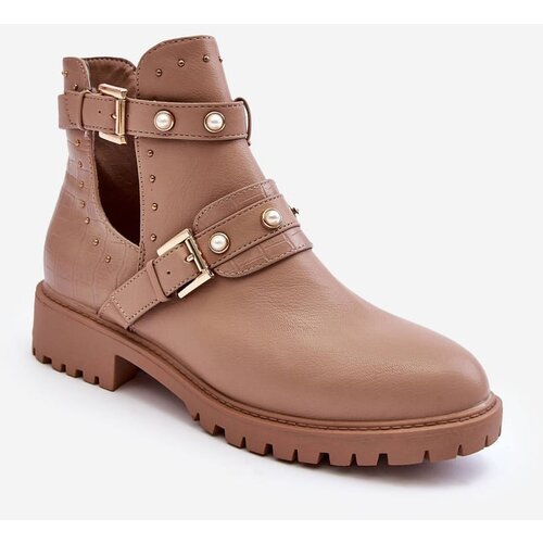 Kesi Women's Trappers Shoes with pearls Beige Klarisa Cene