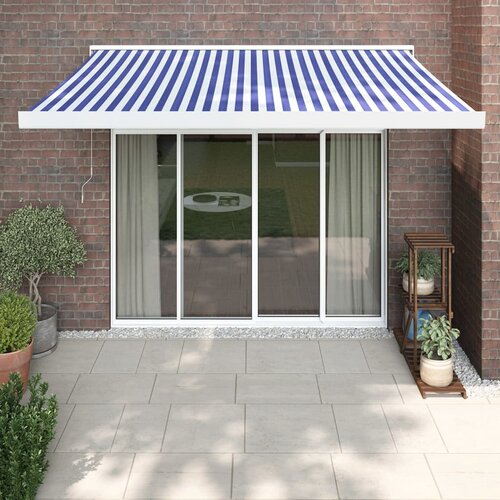 VidaXL Zložljiva tenda modra in bela 3,5x2,5 m blago in aluminij Slike