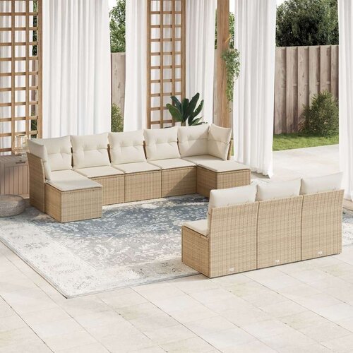 vidaXL 10-dijelni set vrtnih sofa s jastucima bež od poliratana Cijene