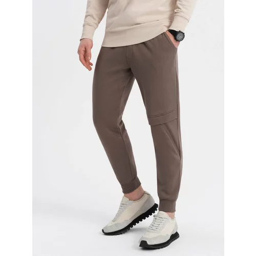 Ombre Men's sweatpants with stitching and zipper on leg - brown