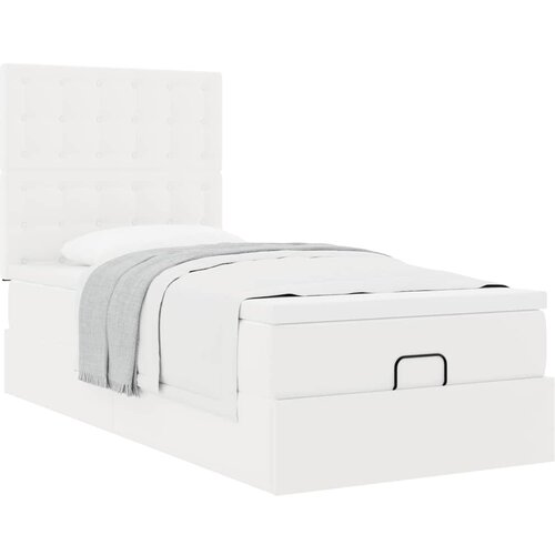 VidaXL Otomanski okvir kreveta s madracem bijela 90x200cm umjetna koža Slike