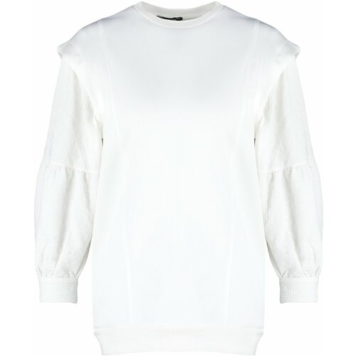 Trendyol White Sleeve Detail Diver/Scuba Knitted Sweatshirt Slike