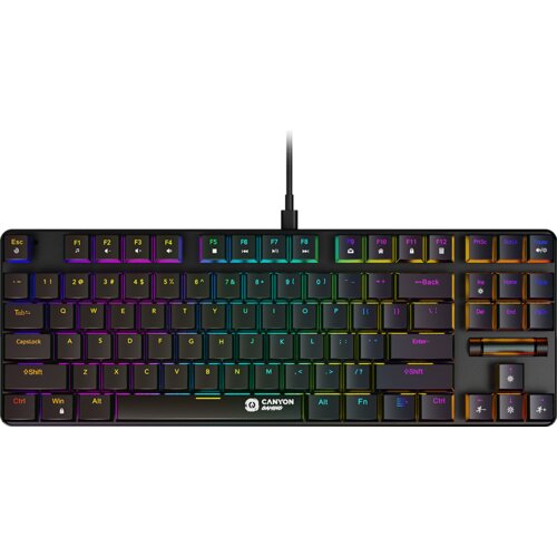 Canyon Cometstrike GK-50, 87keys Mechanical keyboard, 50million times life, GTMX red switch, RGB backlight, 20 modes, 1.8m PVC cable, metal material + ABS, US layout, size: 354*126*26.6mm, weight:624g, black Cene