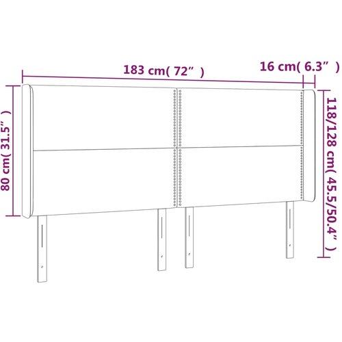  LED uzglavlje krem 183 x 16 x 118/128 cm od tkanine Slike
