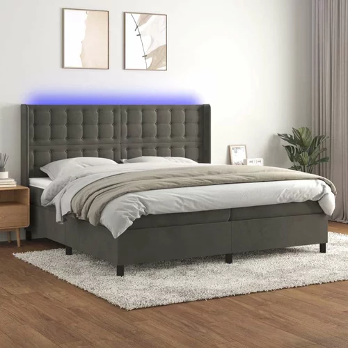  Box spring postelja z vzmetnico LED temno siva 200x200 cm žamet, (20788852)