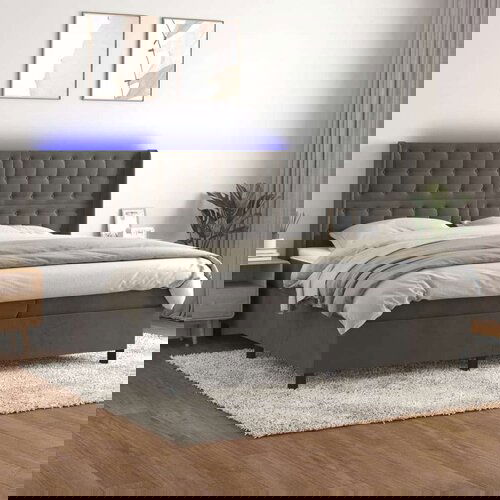  Box spring s madracem LED tamnosivi 200x200 cm baršun Cene