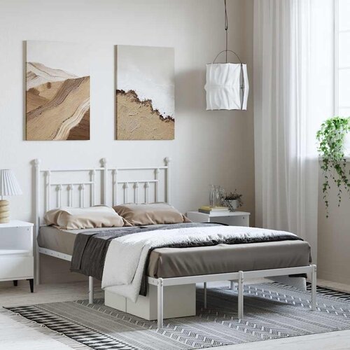  Metalni okvir za krevet s uzglavljem bijeli 135x190 cm Cene