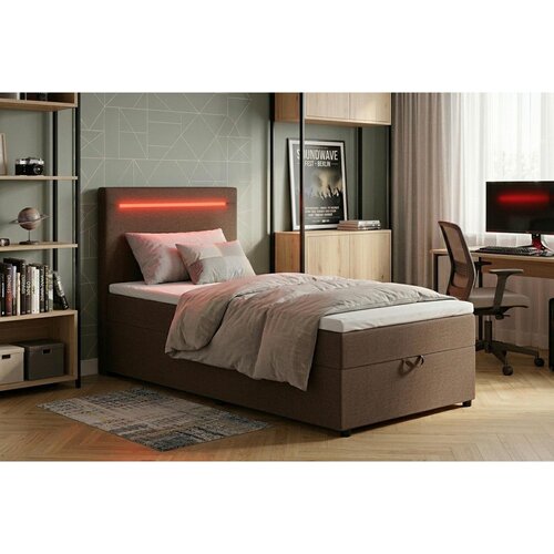 MID.YOU POSTELJA Z VZMETNICO 100 cm x 200 cm , tekstil, leseni material rjava Slike
