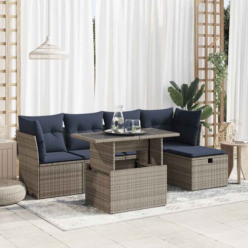vidaXL 6-dijelni set vrtnih sofa poliratan i bagrem s jastucima sivi Cene
