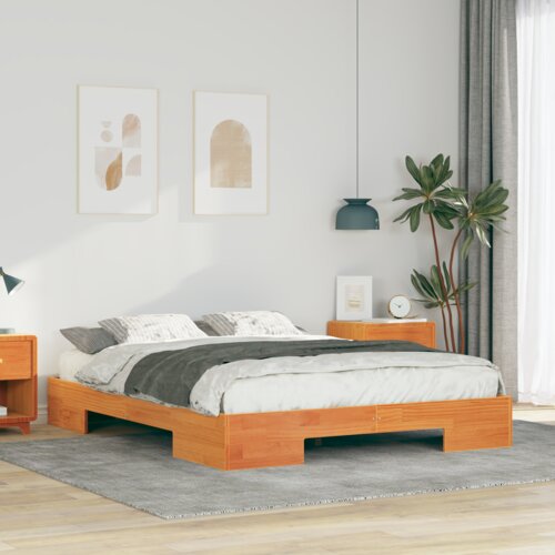 vidaXL Posteljni okvir Rjava 140 x 200 cm Trdna borovina Cene