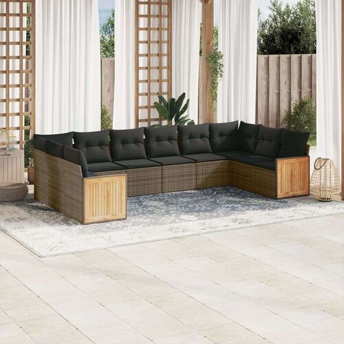 vidaXL 10-dijelni set vrtnih sofa od poliratana s jastucima sivi Cijene
