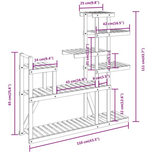  Stalak za cvijeće 110 x 25 x 111 cm od masivne jelovine Slike