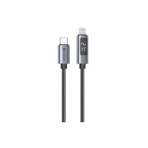 Swissten kabel LED indikator, USB-C/Lightning 1,5 m, 30W, tekstilni crni Cijene