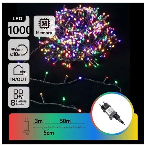 Aigostar LED spoljašnji božićni lanac 1000xLED/8 režima 53m IP44 višebojan Cene