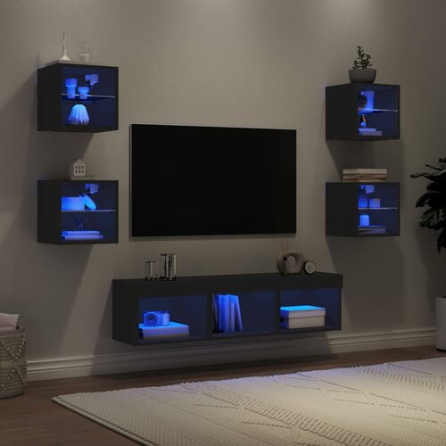 vidaXL Komplet TV omaric LED 7-delni črn inženirski les Cene