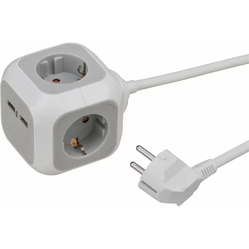 Brennenstuhl Razdelilnik v obliki kocke ALEA-Power s priključkom USB, 4 vtičnice, s funkcijo polnjenja prek USB-priključka, bele / svetlo sive barve