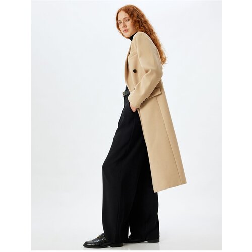 Koton Long Cashmere Coat Thick Knitted Double Breasted Buttoned Pocket Slike