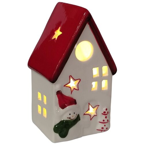 Ena Novogodi&scaron;nja keramička LED kućica 13.5cm 182444/ bela/crv Cene