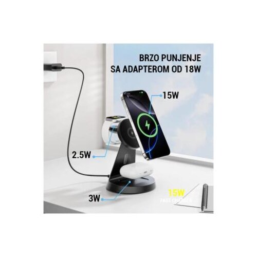  Desktop držač za mobilni telefon magnetic ZJ02 3u1 (wireless punjac za mobilni telefon, slusalice i Apple smart watch) Slike
