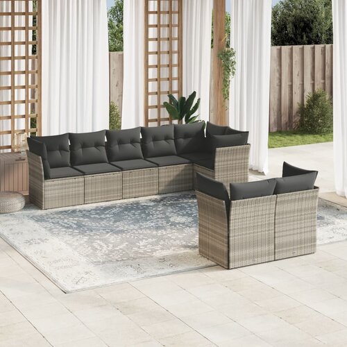 vidaXL 8-dijelni set vrtnih sofa od poliratana s jastucima svjetlosivi Cijene