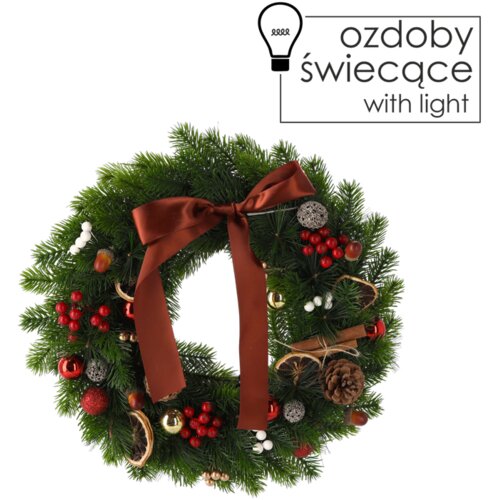 Molarem Home Božićni vijenac s LED svjetlom - 40 cm - Zeleni sa smeđom ma&amp;scaron;nom Slike
