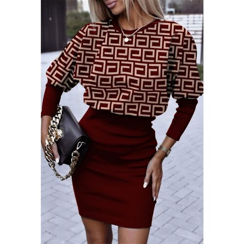Fenzy Elegantna Mini Haljina S Uzorkom Lenta, Bordo Slike