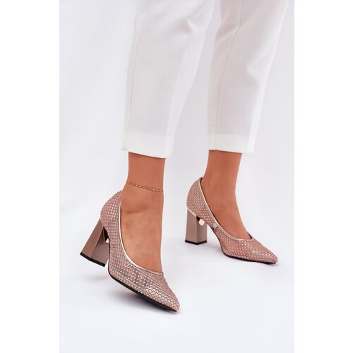VINCEZA Embellished Mesh Heels On Heel Beige 62211 Slike