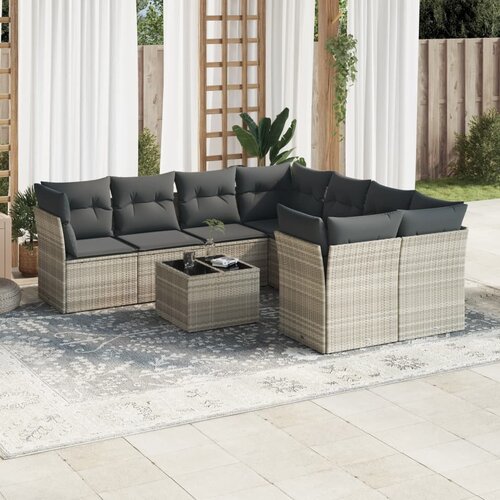 VidaXL 9-dijelni set vrtnih sofa od poliratana s jastucima svjetlosivi Slike
