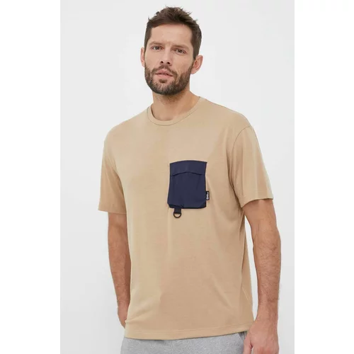 Jack Wolfskin Majica kratkih rukava za muškarce, boja: bež, glatki model