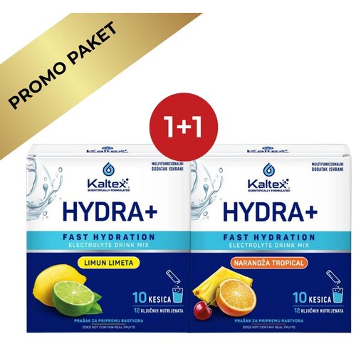 Kaltex 1+1 Gratis HYDRA+ Elektroliti u prahu &amp;ndash; Limun-Limeta + Narandža-Tropical Slike