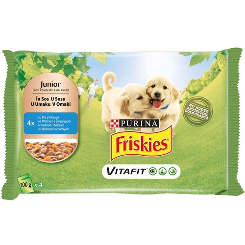 Friskies dog junior sos piletina&amp;amp;sargarepa 4x100g Slike