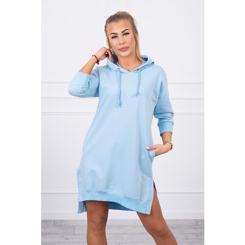 Kesi Dress with a hood and a longer back in azure color Slike