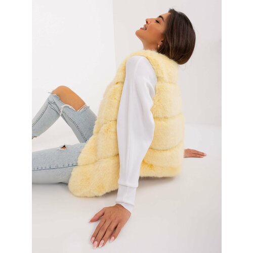 Fashion Hunters Light yellow fur vest with pockets Cene