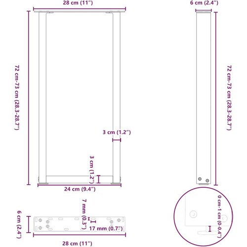 VidaXL noge stolića za kavu u-oblika 2 kom crne 28x(72-73) cm čelik Slike